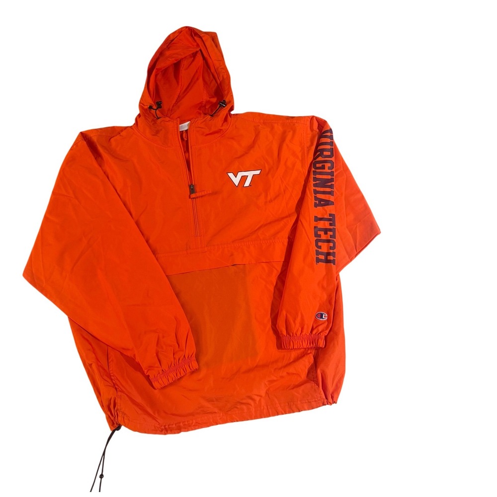 Virginia Tech Hokies Orange Half Zip Windbreaker Hooded Jacket Mens L
